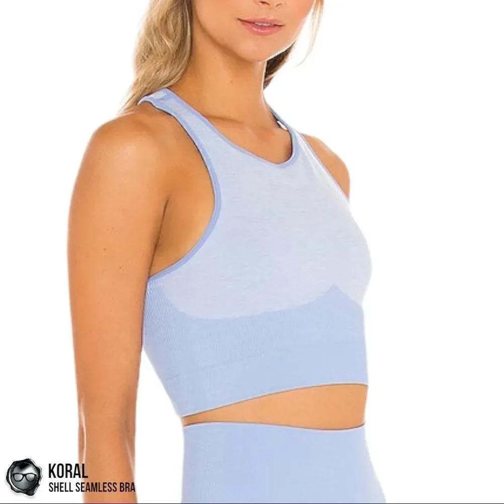 KORAL SHELL SEAMLESS SPORTS BRA BEL AIR BLUE RACERBACK CROPPED TANK SIZE SMALL